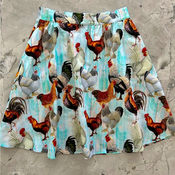 🐓 Roosters A-Line Skirt by Retrolicious - Picture 1 of 6